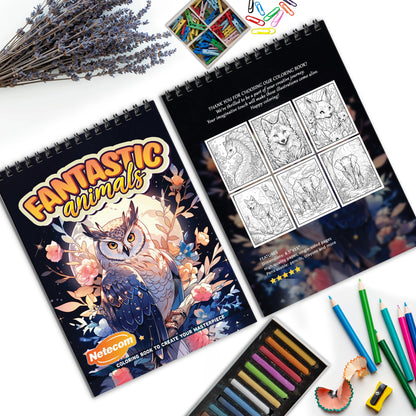 Fantastic Animals Spiral Bound Coloring Book, Imaginative Animals for a Whimsical Art Journey, Ideal for Those Seeking Creative and Unique Art