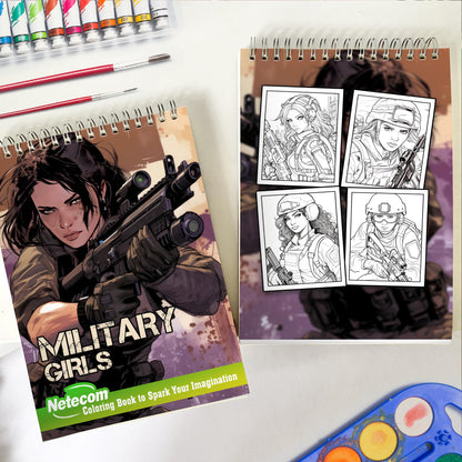 Military Girls Spiral Bound Coloring Book, Dive into the Action with 30 Vibrant Coloring Pages, Depicting Anime Military Girls in Epic Combat Scenes