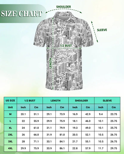 Black & White Cityscape Polo Shirt – Urban Skyline Pattern | Netecom