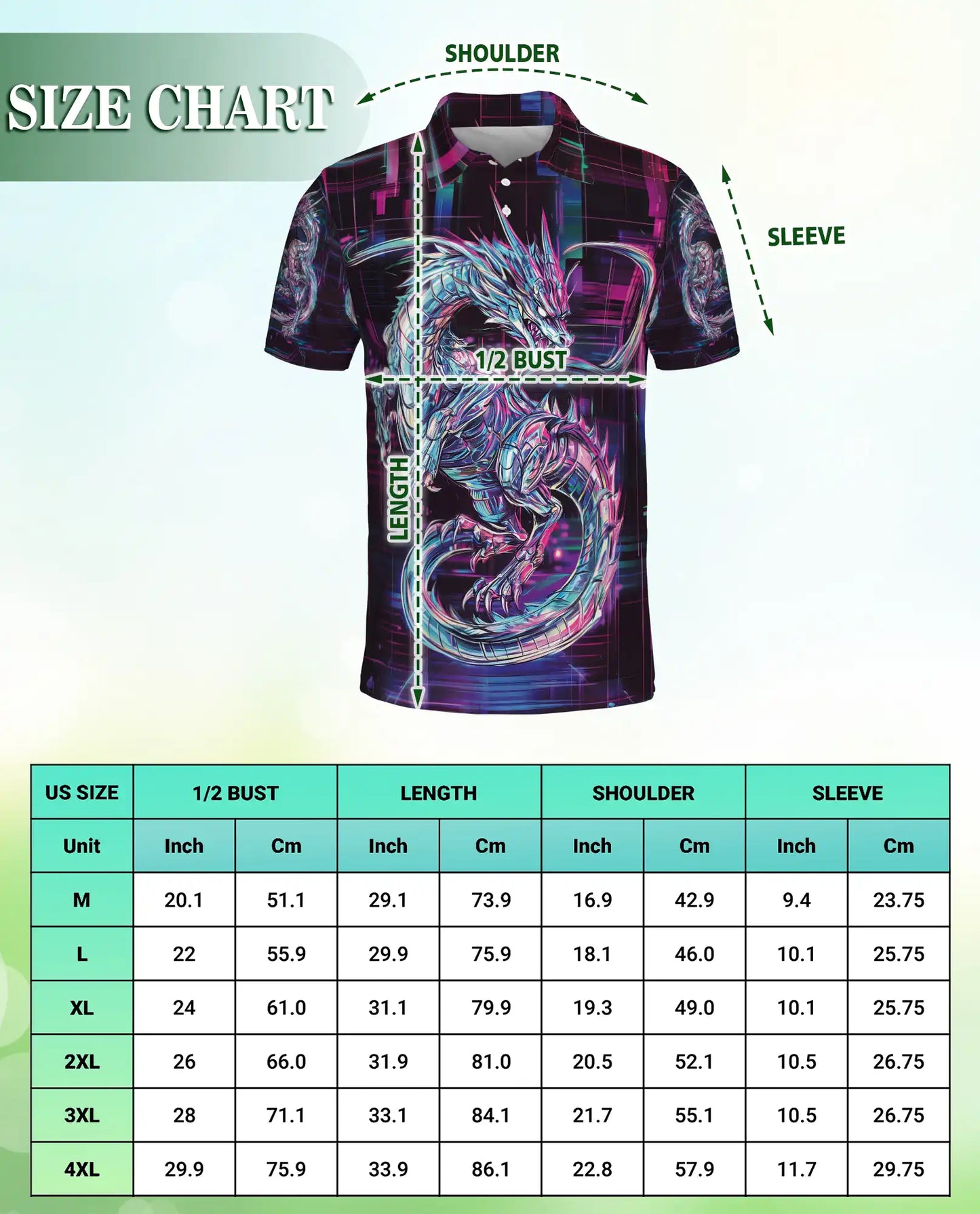 Cyber Dragon 3D Polo Shirt for Men – Neon Futuristic Fantasy Style | Netecom