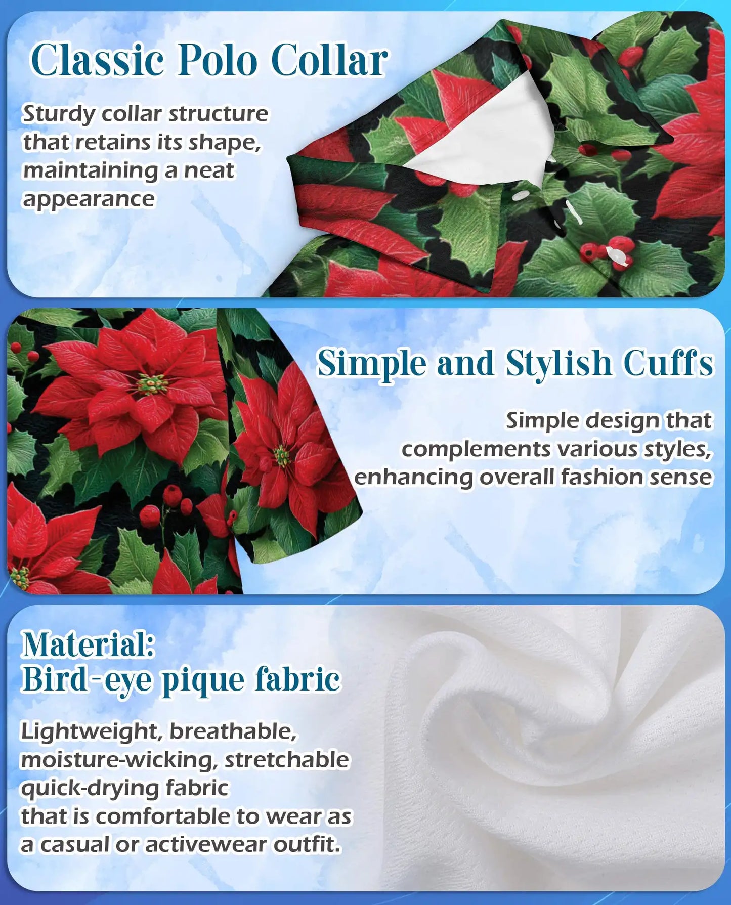 Poinsettia Christmas Polo Shirt - Holiday Floral Winter Botanical Design | Netecom