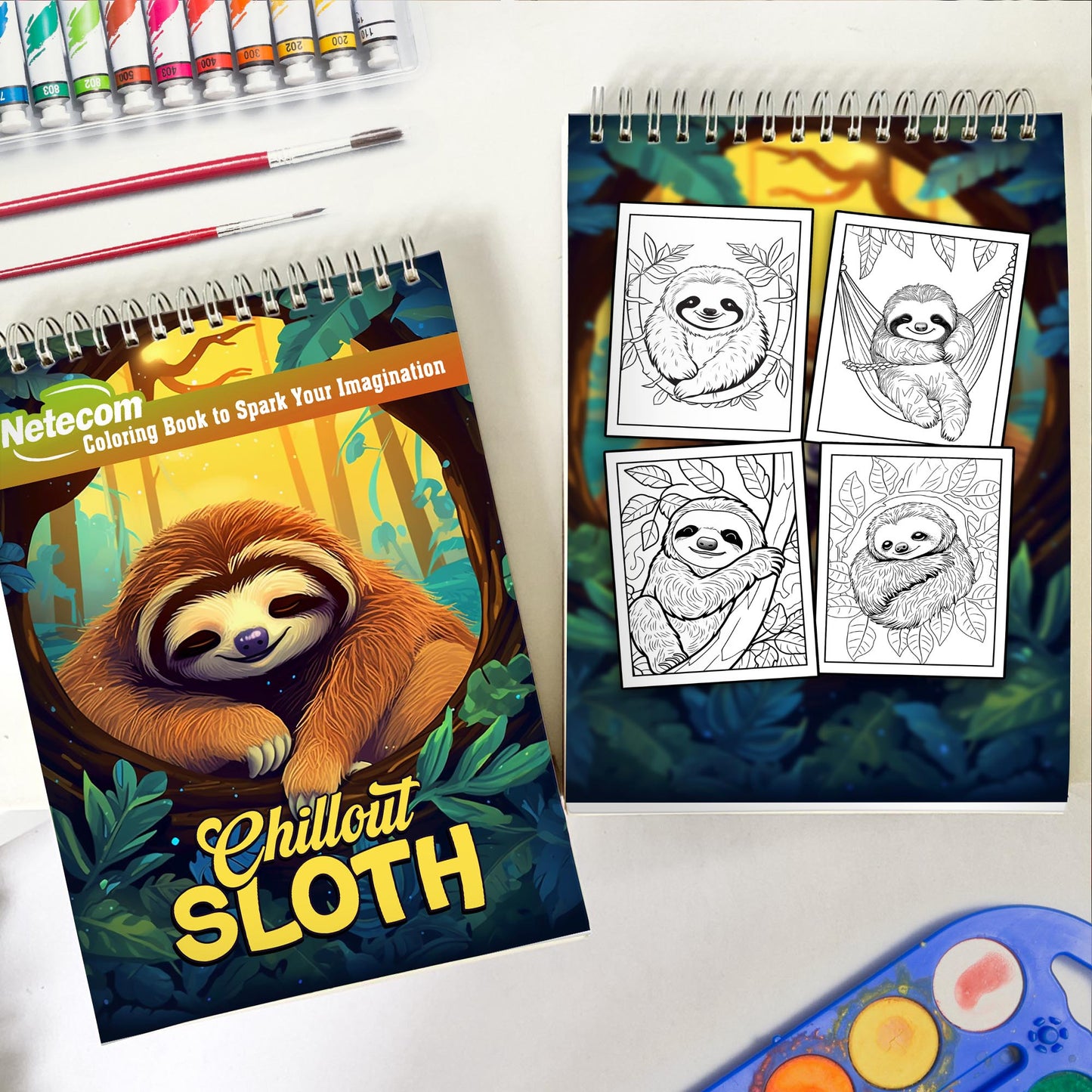 Chillout Sloth Spiral Bound Coloring Book, Unleash Your Creativity with 30 Chilled-out Sloth Coloring Pages for a Relaxing and Inspiring Coloring Adventure