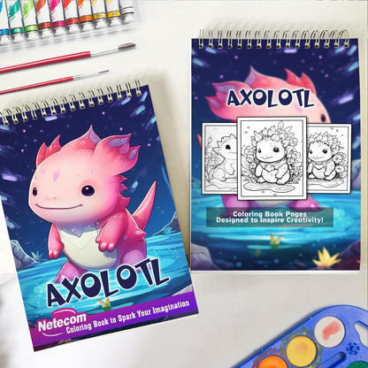 Axolotl Spiral Bound Coloring Book, Discover 30 Serene Coloring Pages, Inviting You to Color Axolotls Engaging in Joyful and Mischievous Activities