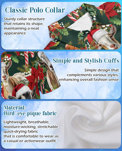 Christmas Goat Farm 3D Polo Shirt for Men – Funny Holiday Animal Style | Netecom