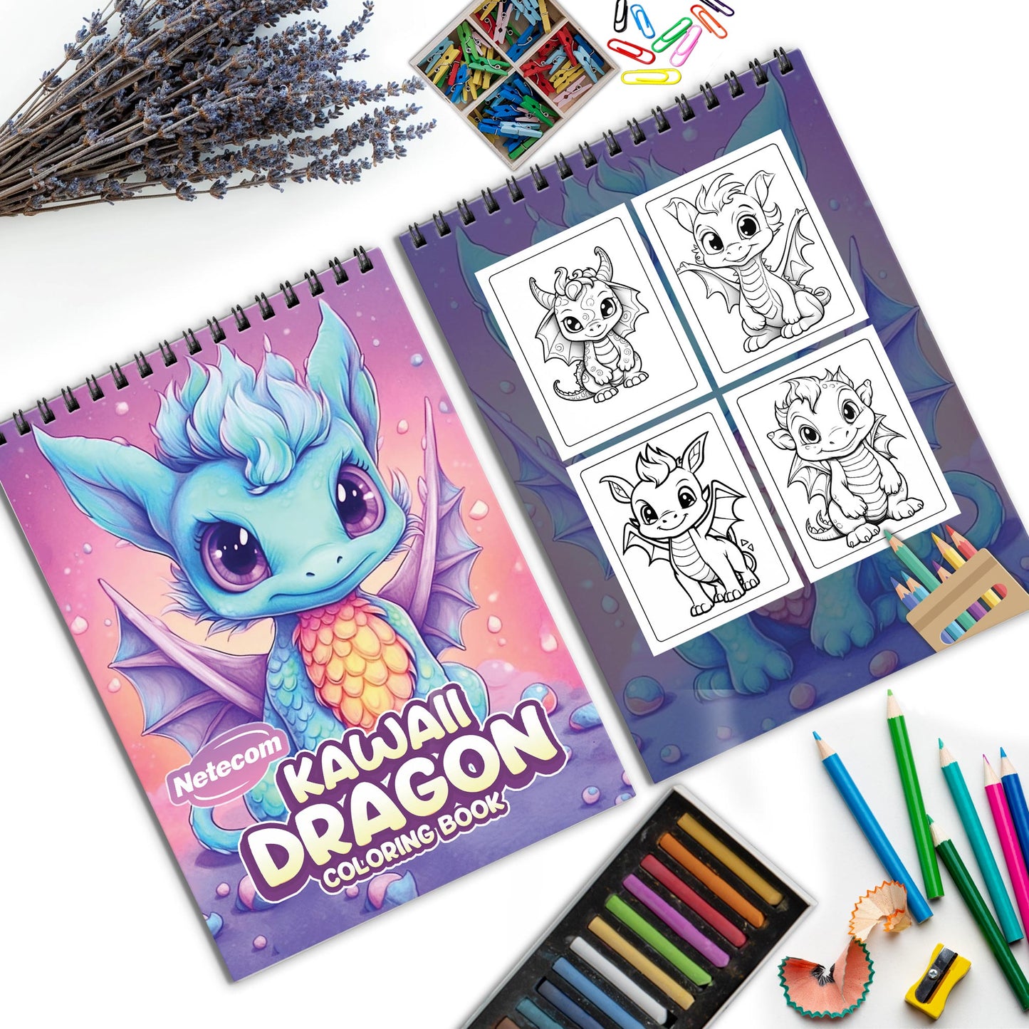 Kawaii Dragons Spiral Bound Coloring Book, Cute and Whimsical Kawaii Dragons, Ideal for Fans of Fantasy and Adorable Artistic Adventures