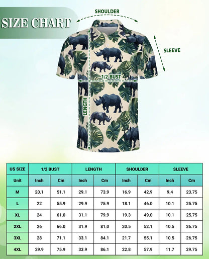 Geometric Rhino Tropical Polo Shirt-Safari Wildlife Jungle Pattern | Netecom