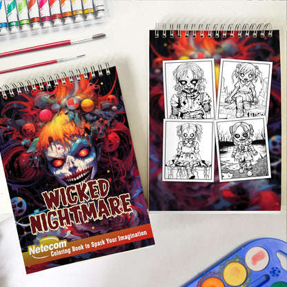 Wicked Nightmare Spiral Bound Coloring Book, Dive into the Abyss of Wicked Nightmares with this Coloring Adventure