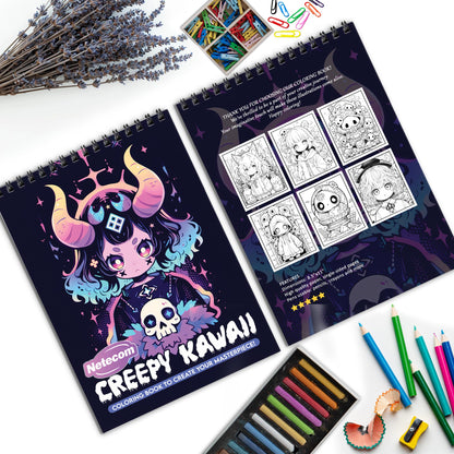 Creepy Kawaii Spiral Bound Coloring Book, Spooky Yet Cute Illustrations for a Unique Art Experience, Ideal for Fans of Kawaii and Creepy Cute Styles