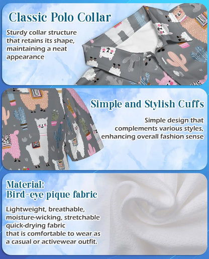 Cute Llama Polo Shirt - Desert Cactus Animal Style | Netecom