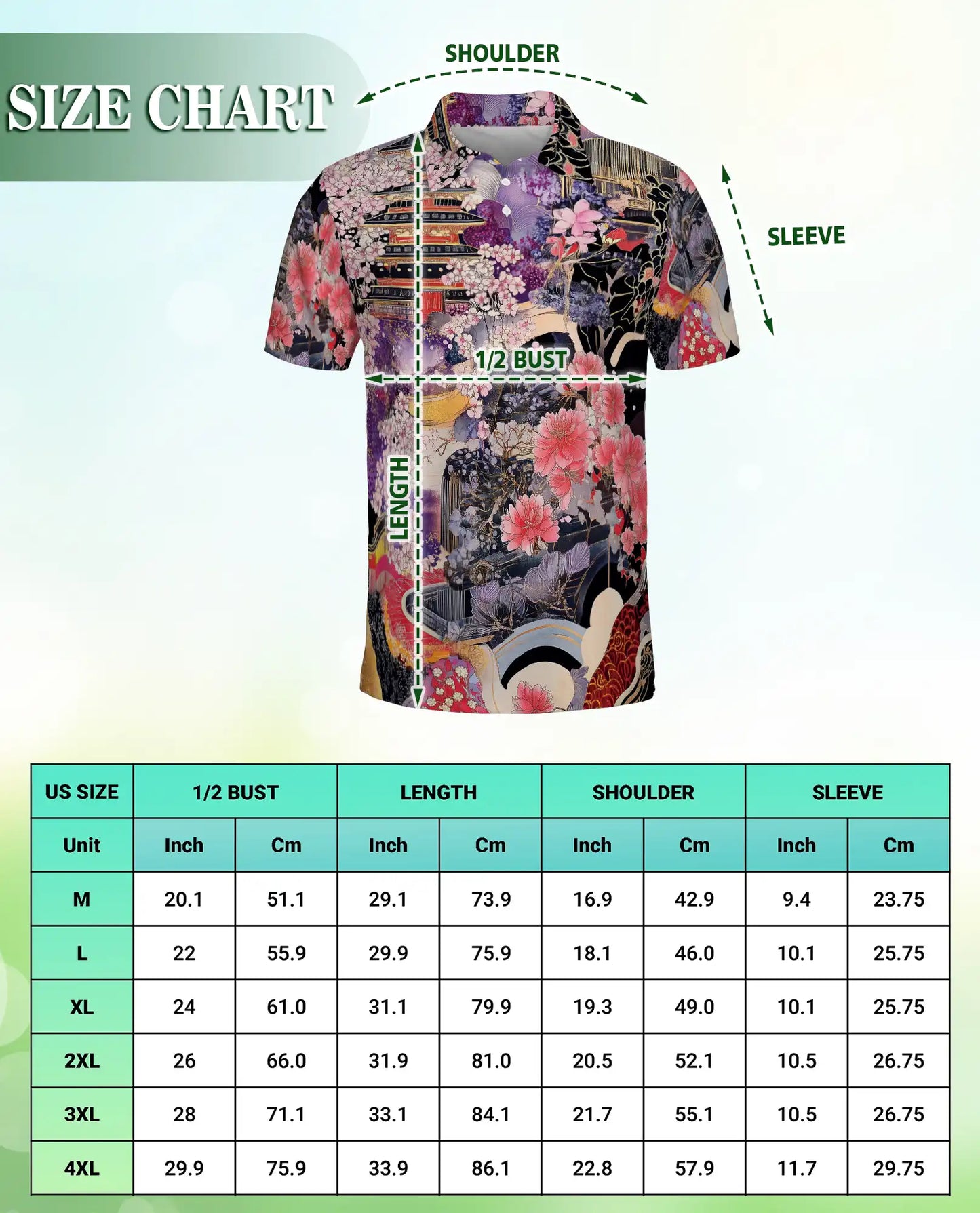 Japanese Sakura Pagoda 3D Polo Shirt for Men | Netecom