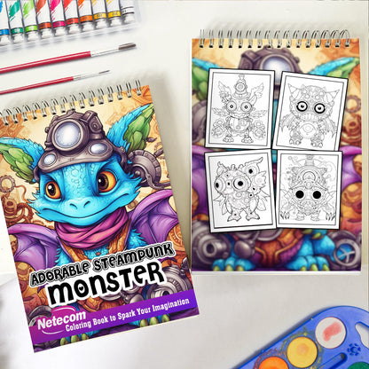 Adorable Steampunk Monster Spiral Bound Coloring Book, Unleash Your Creativity with 30 Coloring Pages, Featuring Charming Steampunk Monsters