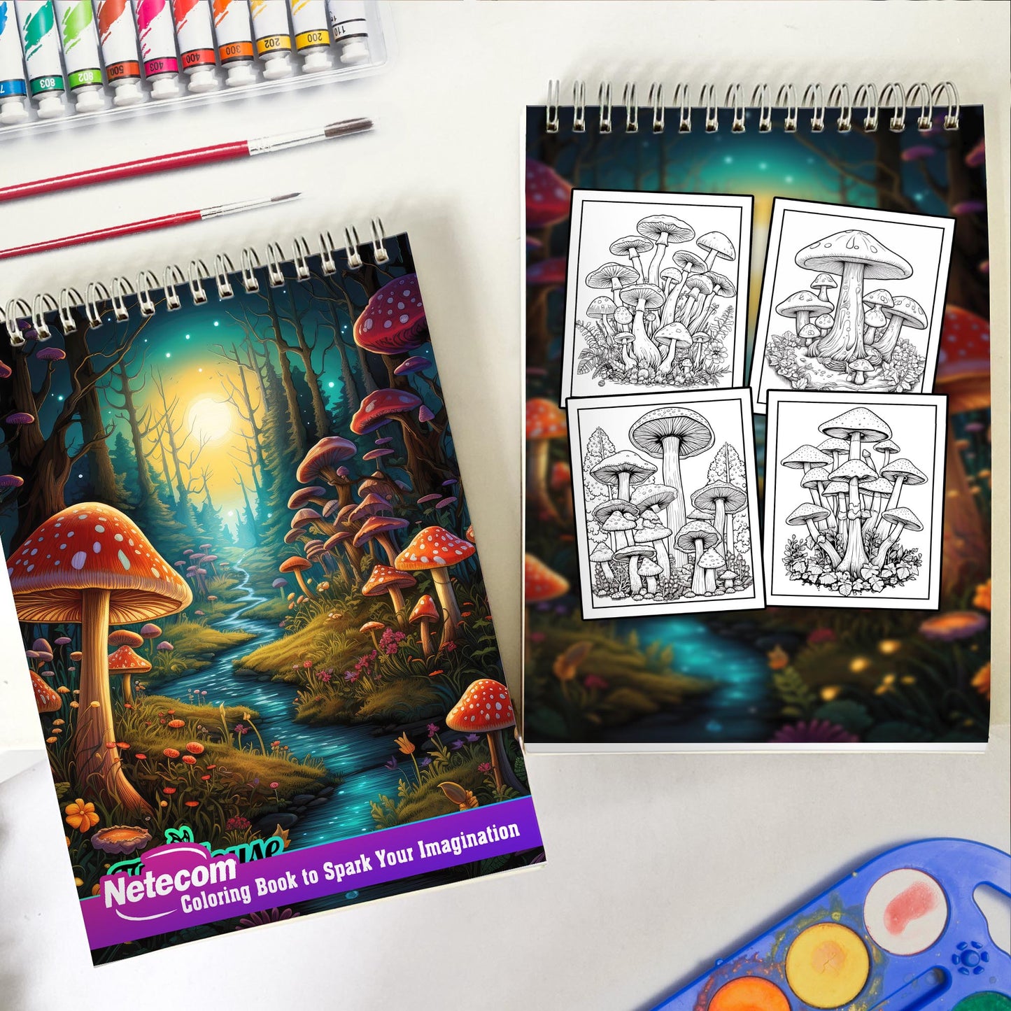 Mushroom Forest Spiral Bound Coloring Book, Delve into the Fungal Kingdom with 30 Enchanting Coloring Pages of Mushroom Forest Fantasies