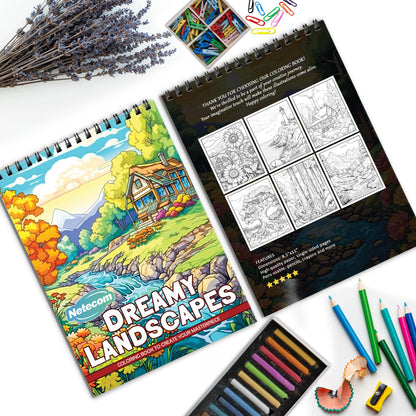 Dreamy Landscapes Spiral Bound Coloring Book, Dreamlike Landscapes for a Tranquil and Artistic Journey, Perfect for Those Seeking Serenity and Inspiration