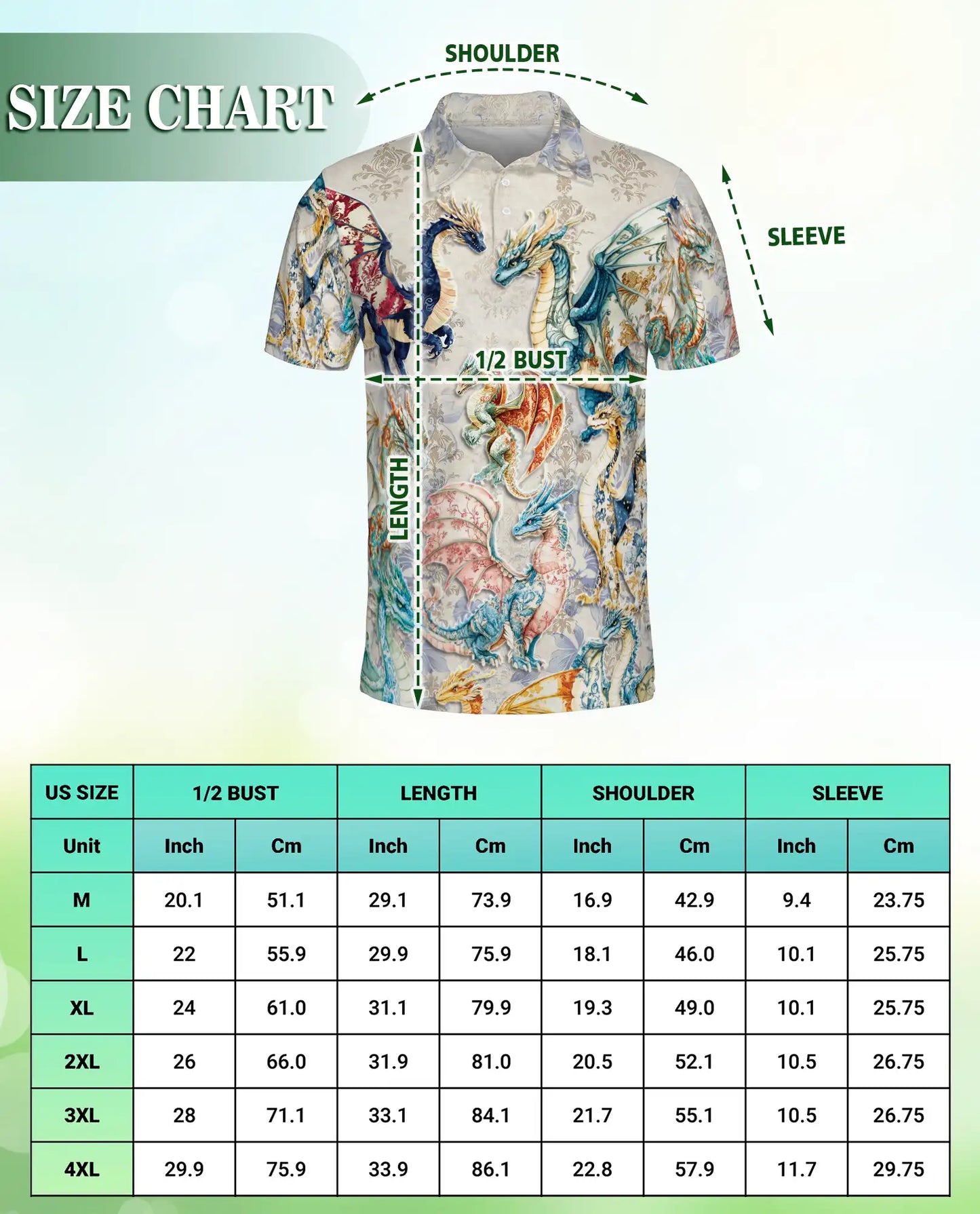 Elegant Fantasy Dragon 3D Polo Shirt for Men – Medieval Mythical Creature Style | Netecom