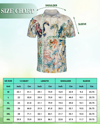 Elegant Fantasy Dragon 3D Polo Shirt for Men – Medieval Mythical Creature Style | Netecom