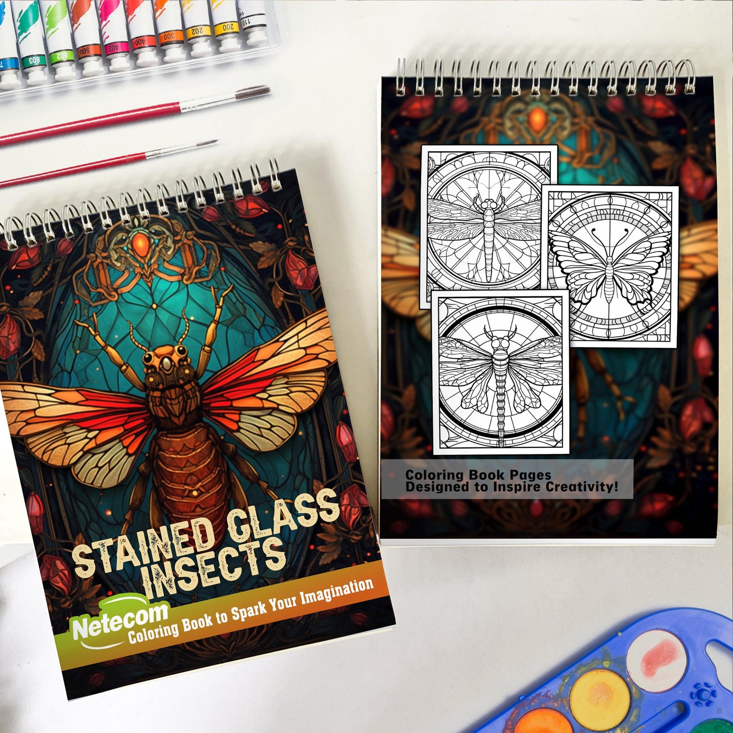 Stained Glass Insects Spiral Bound Coloring Book, Delve into 30 Intricate Coloring Pages, Unveiling the Transcendent Beauty and Delicacy of Stained Glass Insects