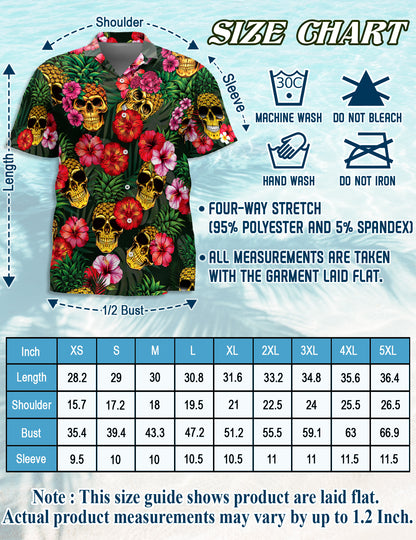 Netecom Matching Pineapple Skull Hibiscus Hawaiian Shirt for Dog and Owner, Funny Aloha Summer Shirt, Skull Print Button Down Outfit for Pet and Human, Beach Vacation Casual Wear