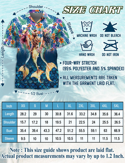 Netecom Matching Mermaid Aloha Hawaiian Shirt for Dog and Owner, Ocean Theme Summer Button Down Shirt, Cute Pet and Human Matching Look, Relaxed Beach Vacation Casual Wear