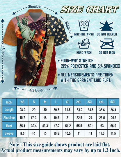 Netecom Matching Dragon US Flag Hawaiian Shirt for Dog and Owner, Patriotic Aloha Summer Shirt, Dragon Flag Print Button Down Outfit for Pet and Human, Beach Vacation Casual Wear