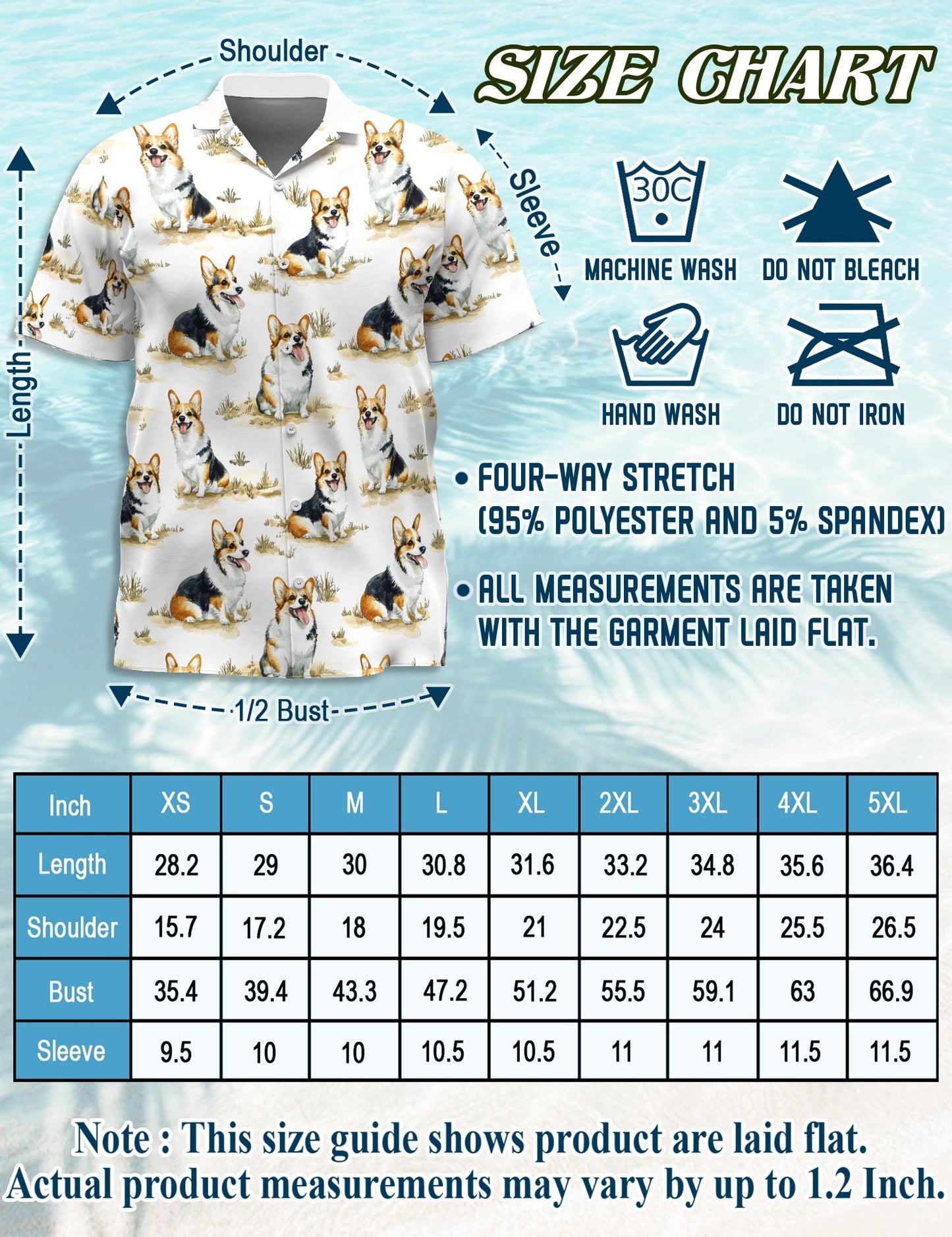 Netecom Matching Smiling Corgi Aloha Hawaiian Shirt for Dog and Owner, Happy Dog Print Summer Button Down Shirt, Fun Beach Vacation Casual Wear for Pet and Human