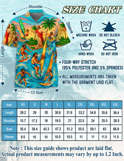 Netecom Matching Funny Jesus Surfing Hawaiian Shirt for Dog and Owner, Aloha Summer Shirt, Surf Wave Print Outfit for Pet and Human, Beach Vacation Casual Wear