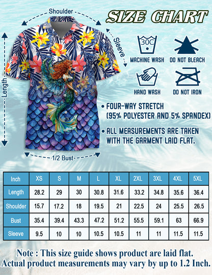 Netecom Matching Mermaid Aloha Hawaiian Shirt for Dog and Owner, Ocean Theme Summer Button Down Shirt, Cute Pet and Human Matching Look, Relaxed Beach Vacation Casual Wear