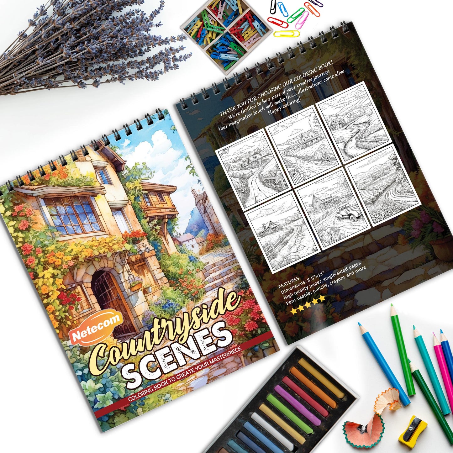 Countryside Scenes Spiral Bound Coloring Book, Picturesque Countryside Scenes for a Peaceful Art Adventure, Ideal for Those Seeking Rustic and Natural Beauty