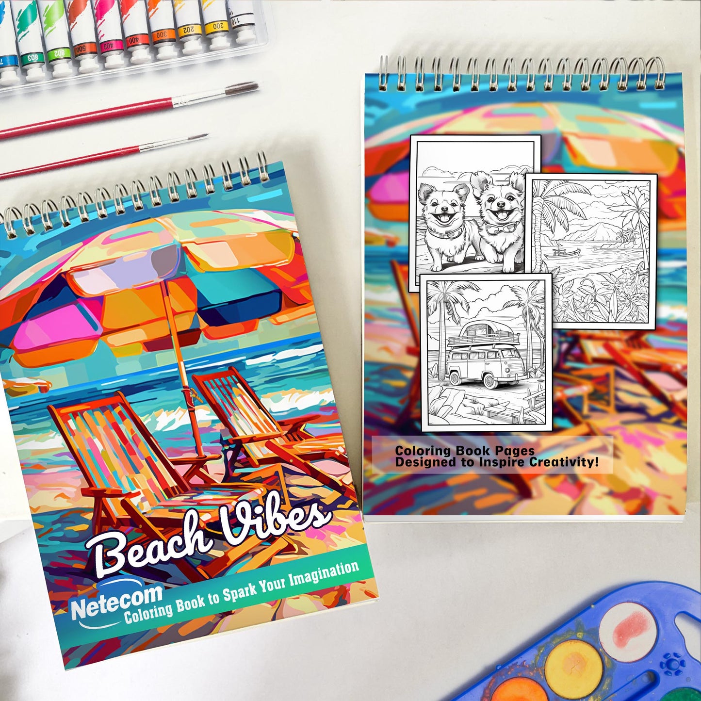 Beach Vibes Spiral Bound Coloring Book, Ocean Themed Coloring Book for Adults for Relaxation and Stress Relief