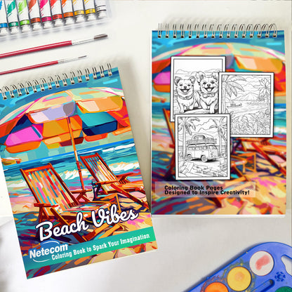 Beach Vibes Spiral Bound Coloring Book, Ocean Themed Coloring Book for Adults for Relaxation and Stress Relief