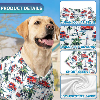 Netecom Matching Fire Truck Hawaiian Shirt for Dog and Owner, Friend of Firefighter Aloha Summer Shirt, Casual Button Down Style for Pet and Human