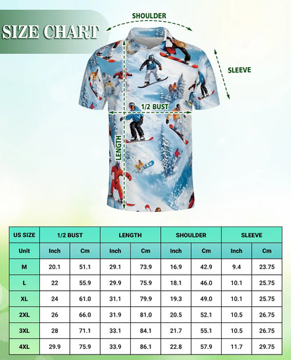 Snowboard Winter Sports 3D Polo Shirt for Men – Extreme Mountain Style | Netecom
