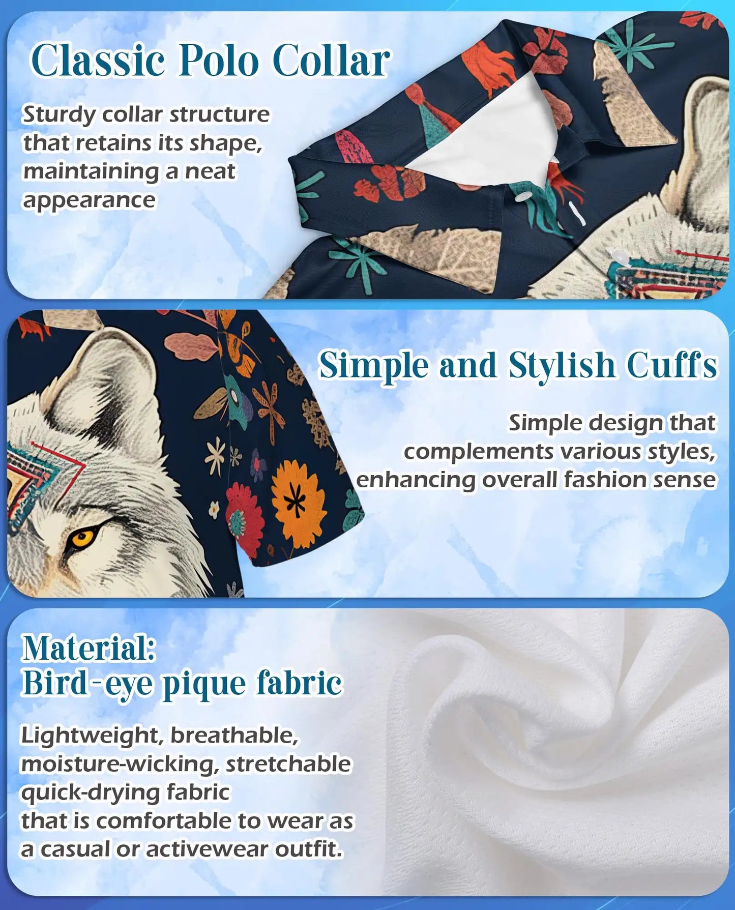 Boho Wolf Polo Shirt - Spirit Animal Nature Style | Netecom