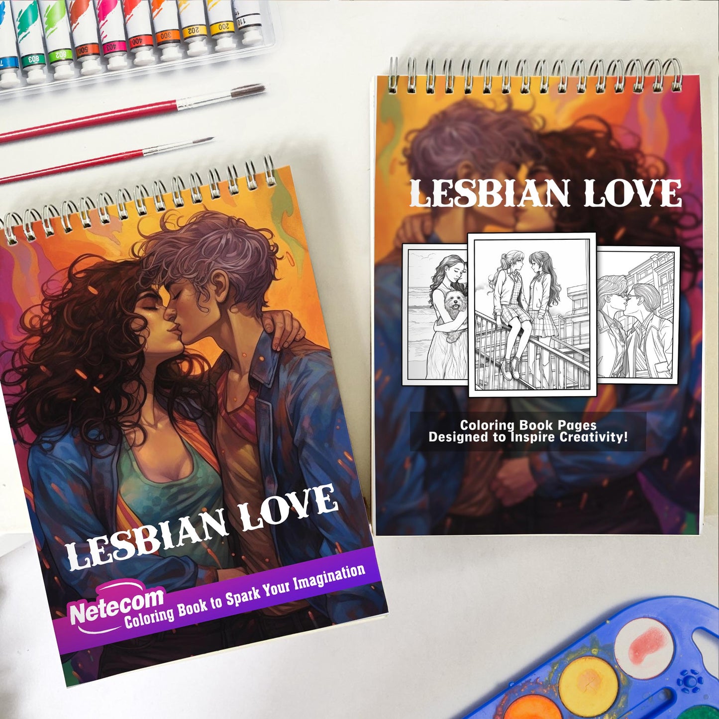 Lesbian Love Spiral Bound Coloring Book, Discover 30 Serene Coloring Pages, Featuring Lesbian Couples in Harmonious and Loving Embrace