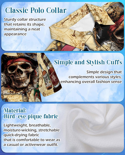 Caribbean Pirate Skull Polo Shirt for Men – Tropical Adventure Style | Netecom
