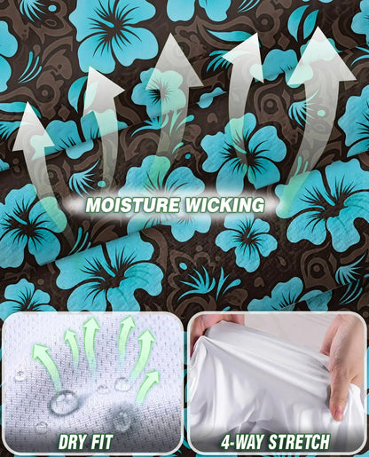 Cyan Hibiscus Print Sleeveless Polo Shirt for Women | Netecom