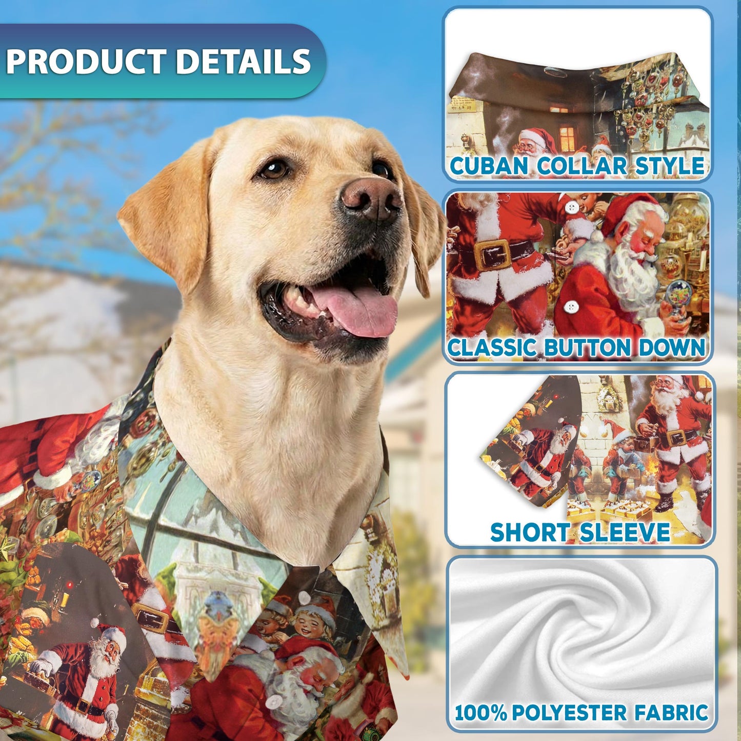 Netecom Matching Vintage Santa Claus Christmas Aloha Hawaiian Shirt for Dog and Owner, Aloha Summer Shirt, Retro Holiday Santa Print Outfit for Pet and Human, Beach Vacation Casual Wear