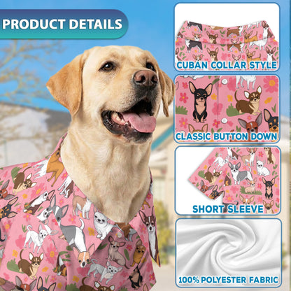 Netecom Matching Floral Chihuahua Aloha Hawaiian Shirt for Dog and Owner, Cute Dog Print Summer Shirt, Casual Vacation Wear for Pet and Human