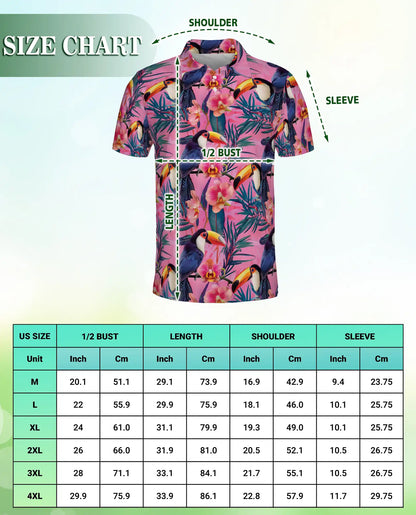 Pink Tropical Toucan Polo Shirt Exotic Bird Floral Print | Netecom