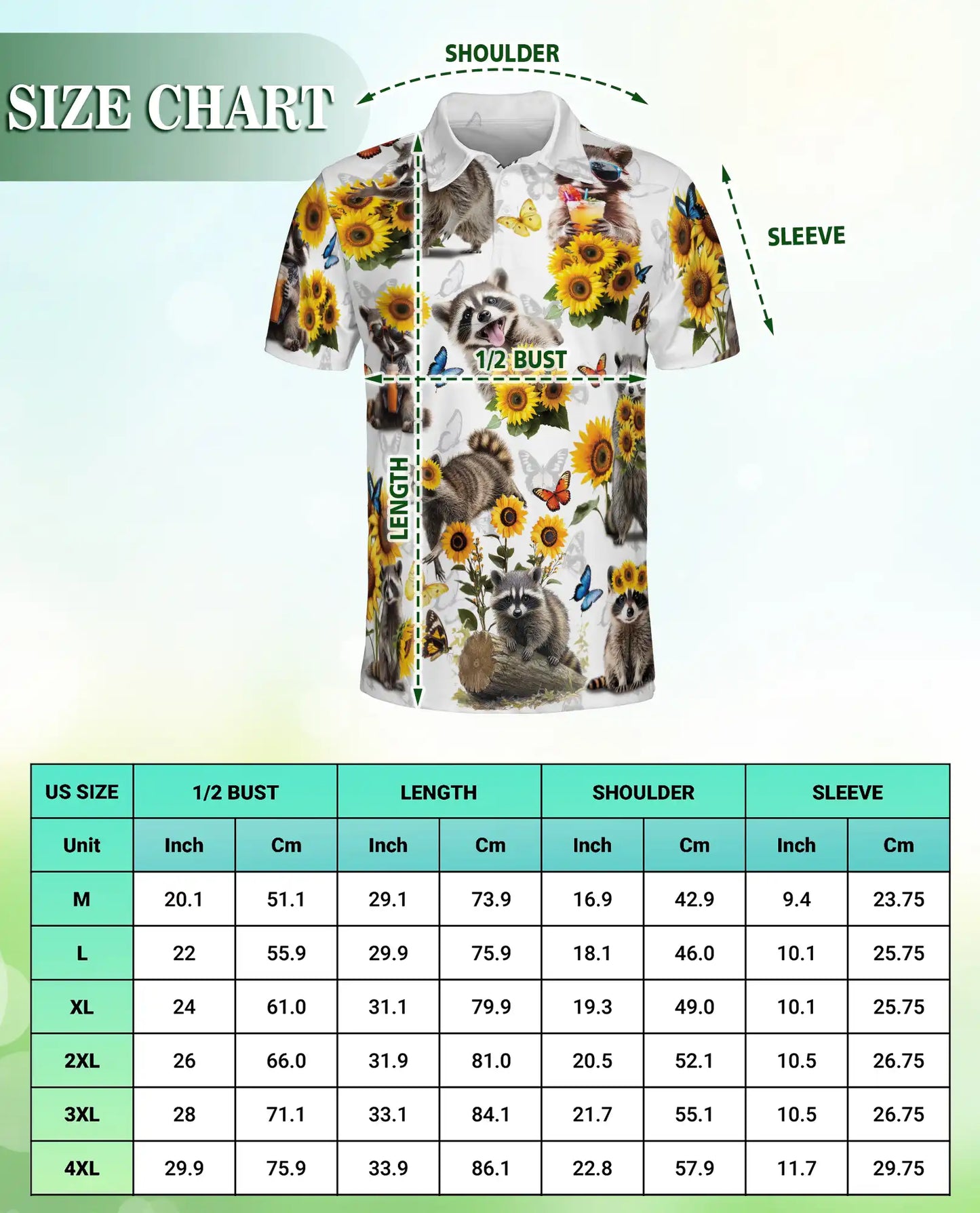 Raccoon Sunflower 3D Polo Shirt for Men – Cute Animal Nature Style | Netecom