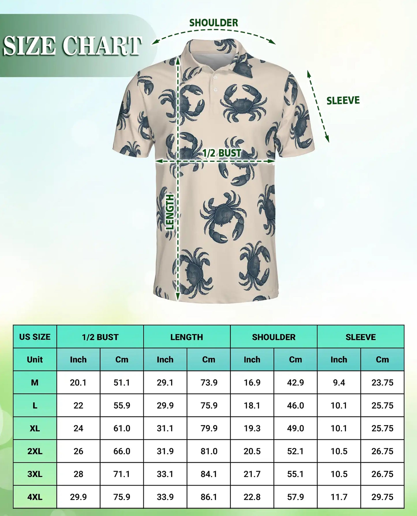 Crab Pattern Nautical 3D Polo Shirt for Men | Netecom
