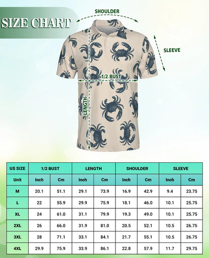 Crab Pattern Nautical 3D Polo Shirt for Men | Netecom