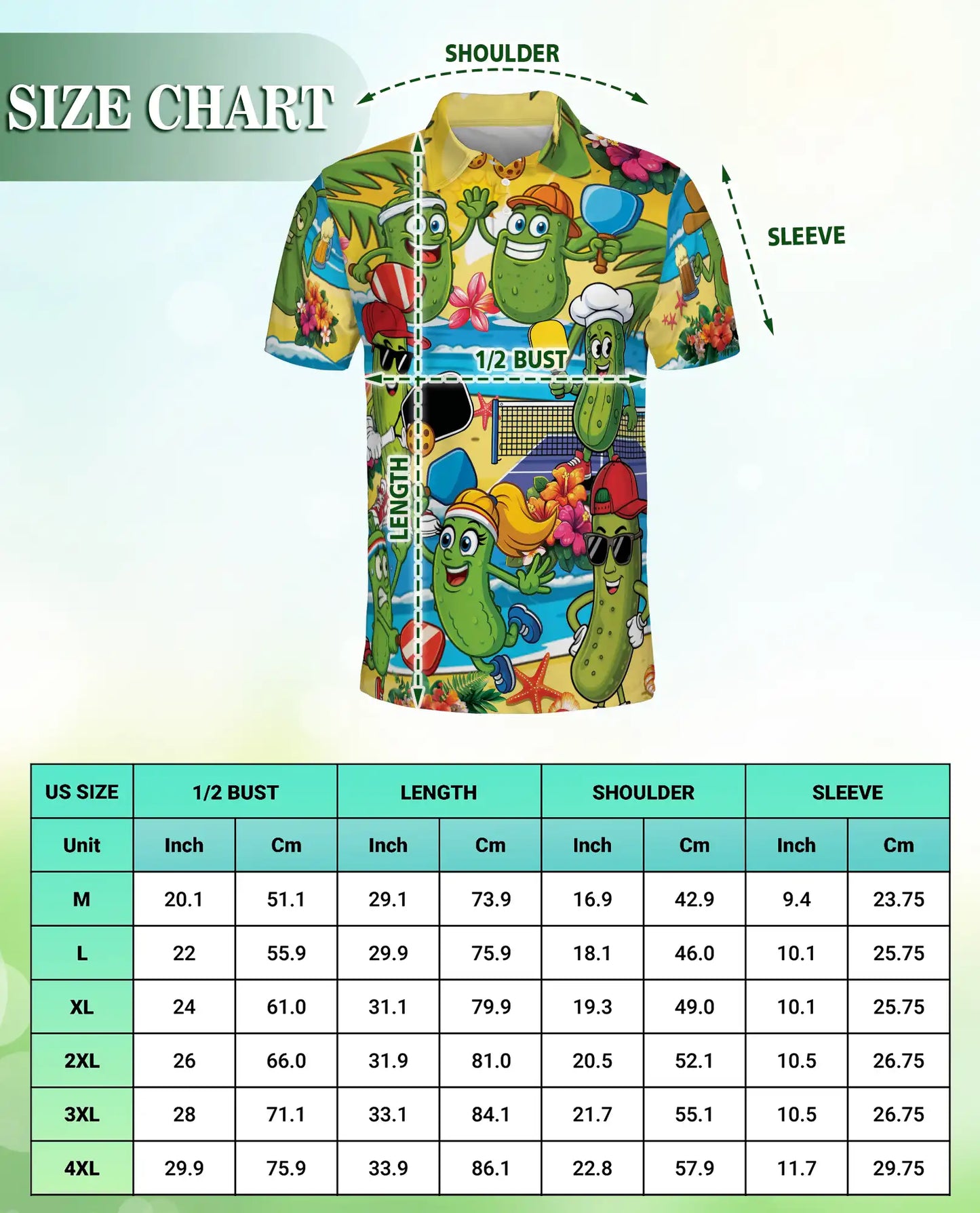 Funny Pickle Beach Pickleball Polo Shirt for Men-Cartoon Pickle Tropical | Netecom