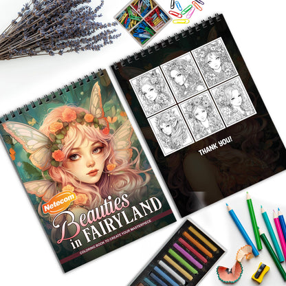 Beauties in Fairyland Spiral Bound Coloring Book, Mystical Beauties in a Fairyland Adventure, Perfect for Fans of Fantasy Art and Enchanting Tales