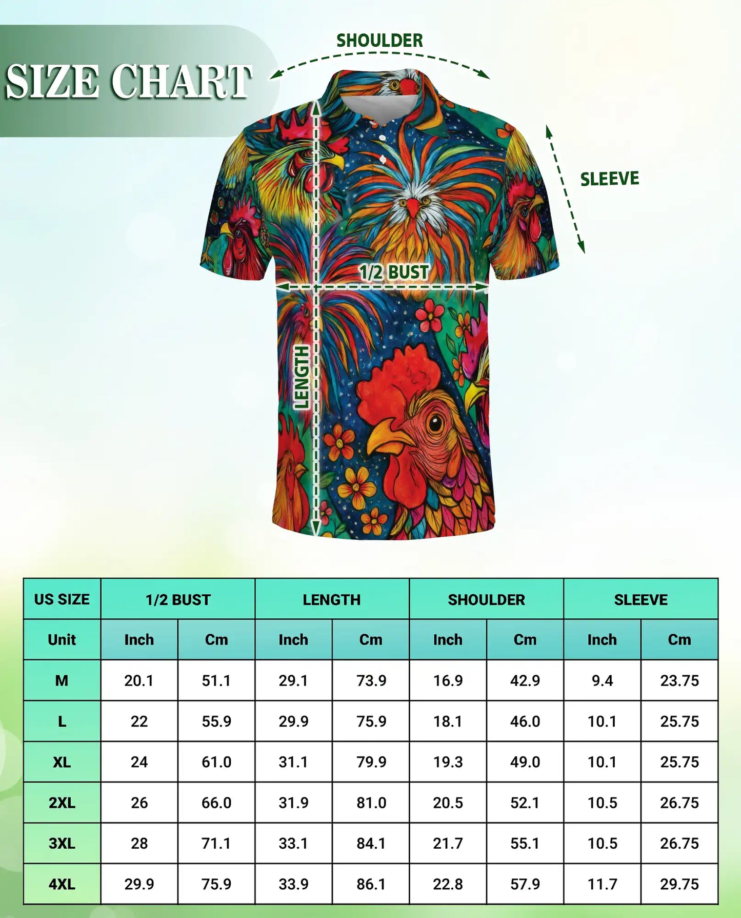 Colorful Rooster Polo Shirt – Folk Art Farm Print | Netecom