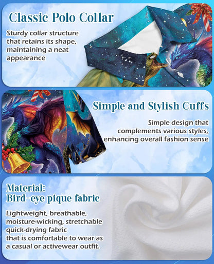 Christmas Dragon 3D Polo Shirt for Men – Fantasy Holiday Winter Style | Netecom