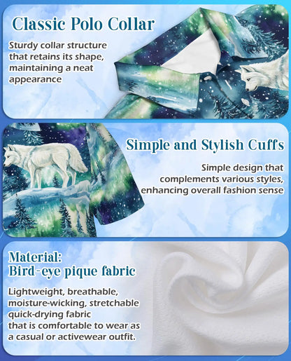 Wolf Aurora Polo Shirt – Northern Lights Winter Scene | Netecom