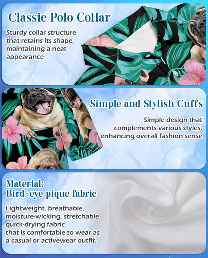 Pug Tropical Polo Shirt - Hawaiian Dog Lover Floral Design | Netecom