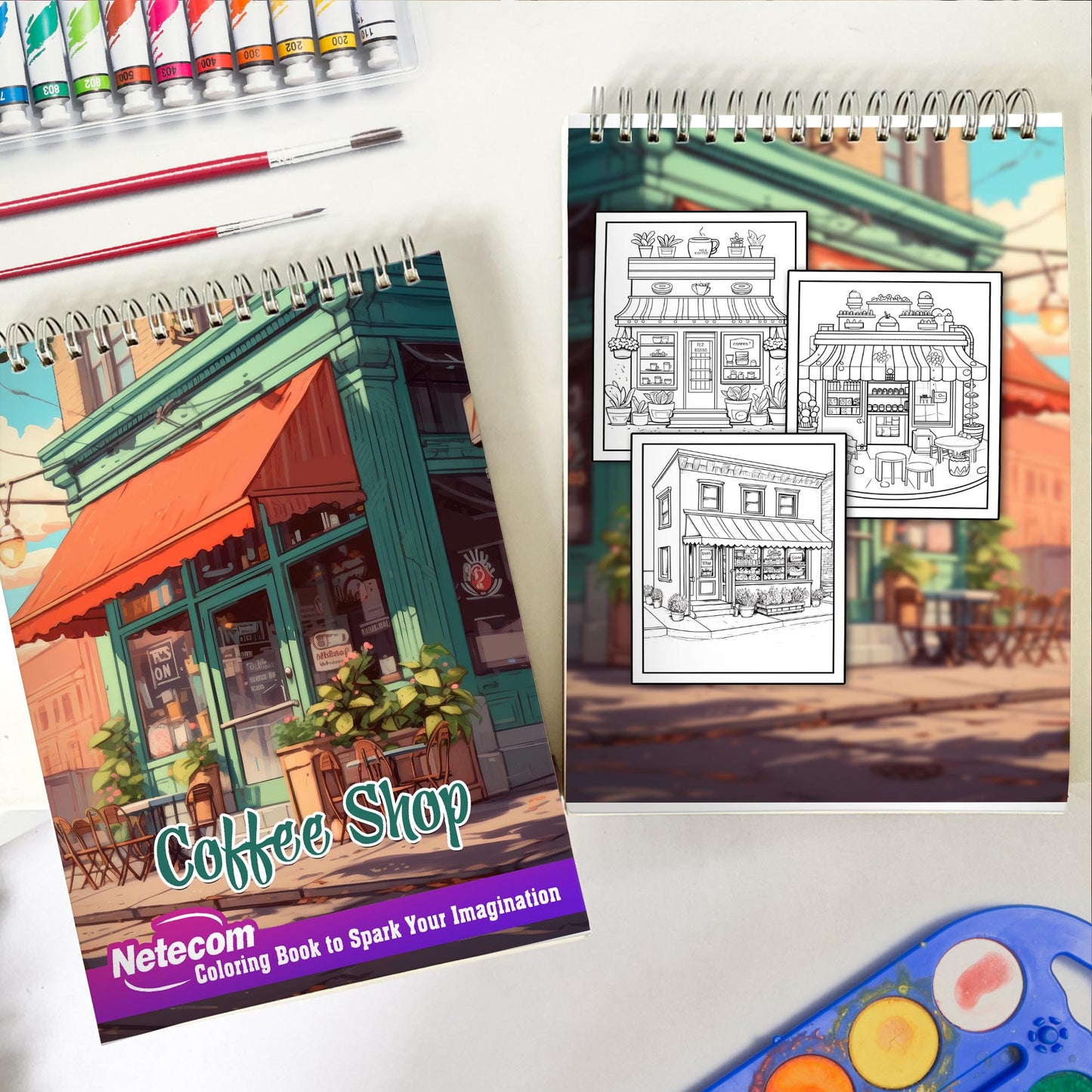 Coffee Shop Spiral Bound Coloring Book, Unleash Your Creativity with 30 Charming Coffee Shop Coloring