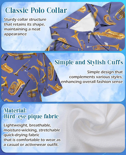 Musical Instruments Polo Shirt for Men-Print  Saxophone Trumpet | Netecom