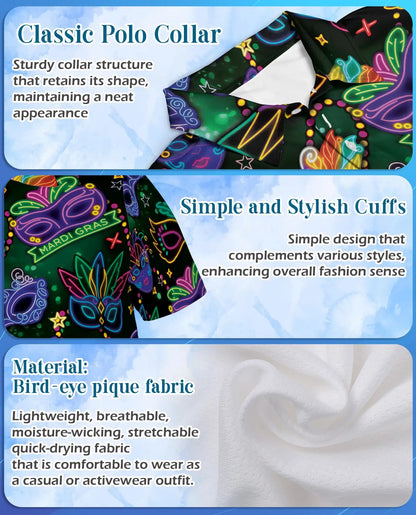 Neon Mardi Gras Carnival Polo Shirt-Masquerade Festival Design | Netecom